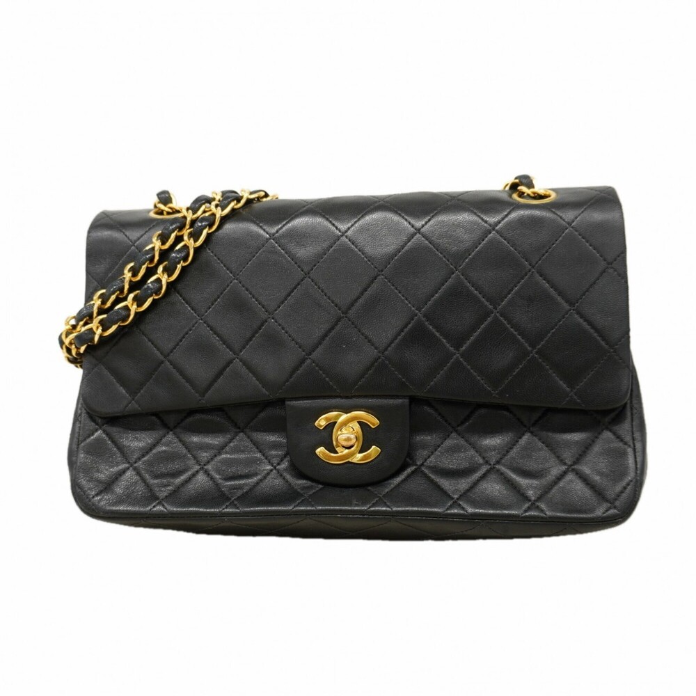 Chanel Matelassé Shoulder Bag, Double Flap, Chain, Lambskin, Black, Women's